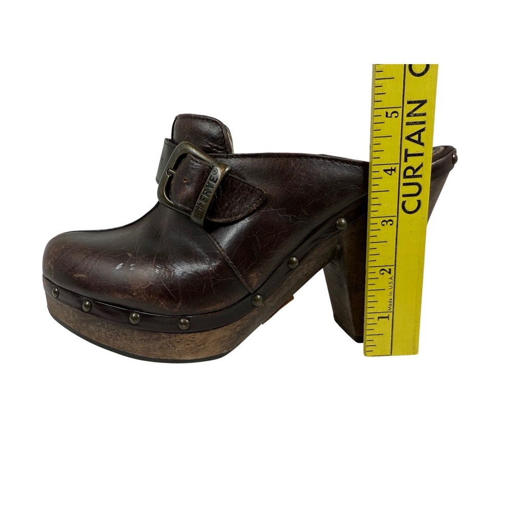 Frye Ella Leather Mule Clogs, Brown, Studded Wooden Platform and Heel, Size 8.5 - Picture 11 of 12